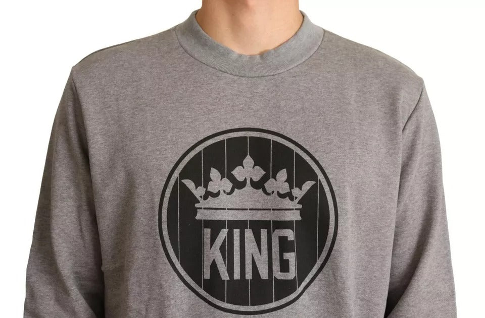 Dolce & Gabbana Gray Crown King Cotton Pullover Sweater | Regal Royce