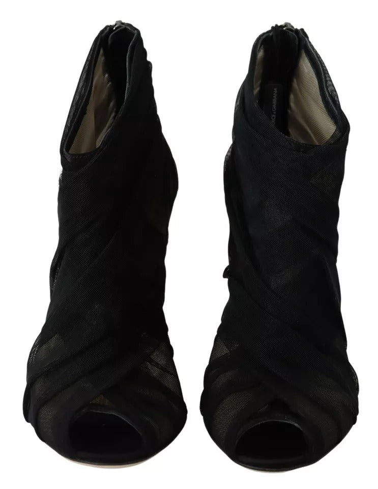 Dolce & Gabbana Black Tulle Ankle Boots Stiletto Heels Shoes | Regal Royce