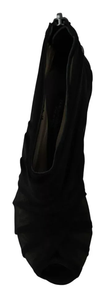 Dolce & Gabbana Black Tulle Ankle Boots Stiletto Heels Shoes | Regal Royce
