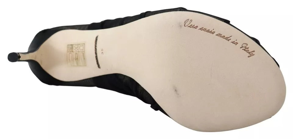 Dolce & Gabbana Black Tulle Ankle Boots Stiletto Heels Shoes | Regal Royce