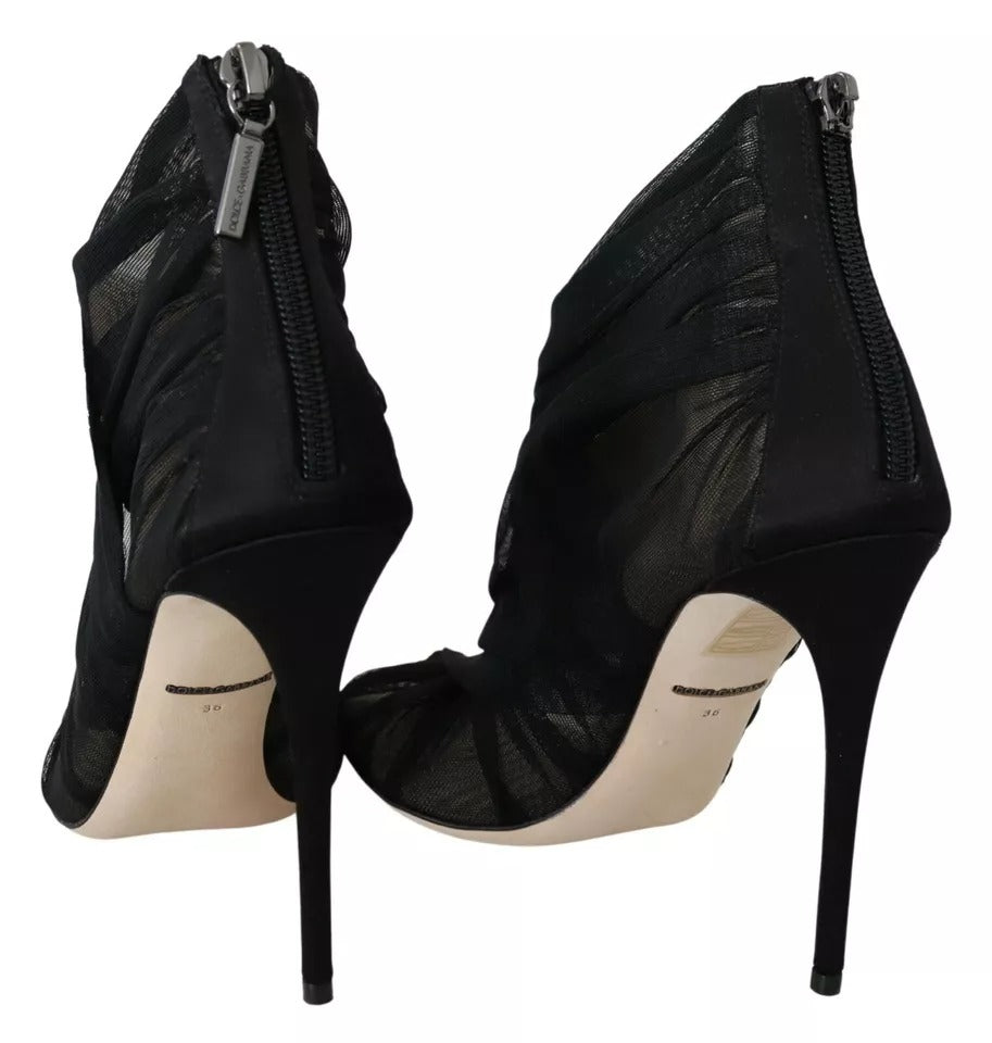 Dolce & Gabbana Black Tulle Ankle Boots Stiletto Heels Shoes | Regal Royce