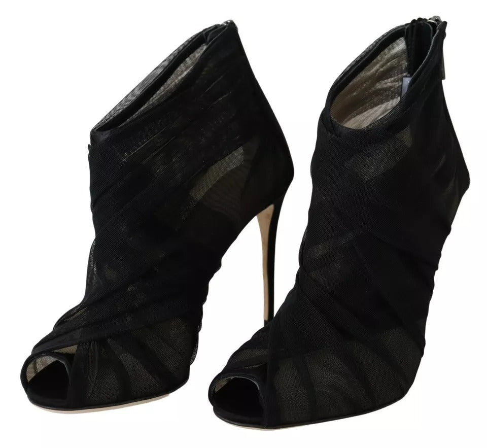 Dolce & Gabbana Black Tulle Ankle Boots Stiletto Heels Shoes | Regal Royce