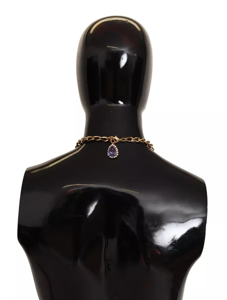 Dolce & Gabbana Gold Tone Floral Crystals Purple Embellished Necklace | Regal Royce