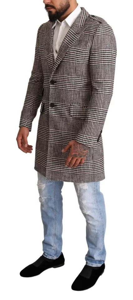 Dolce & Gabbana Gray Check Plaid Long Trench Coat Jacket | Regal Royce