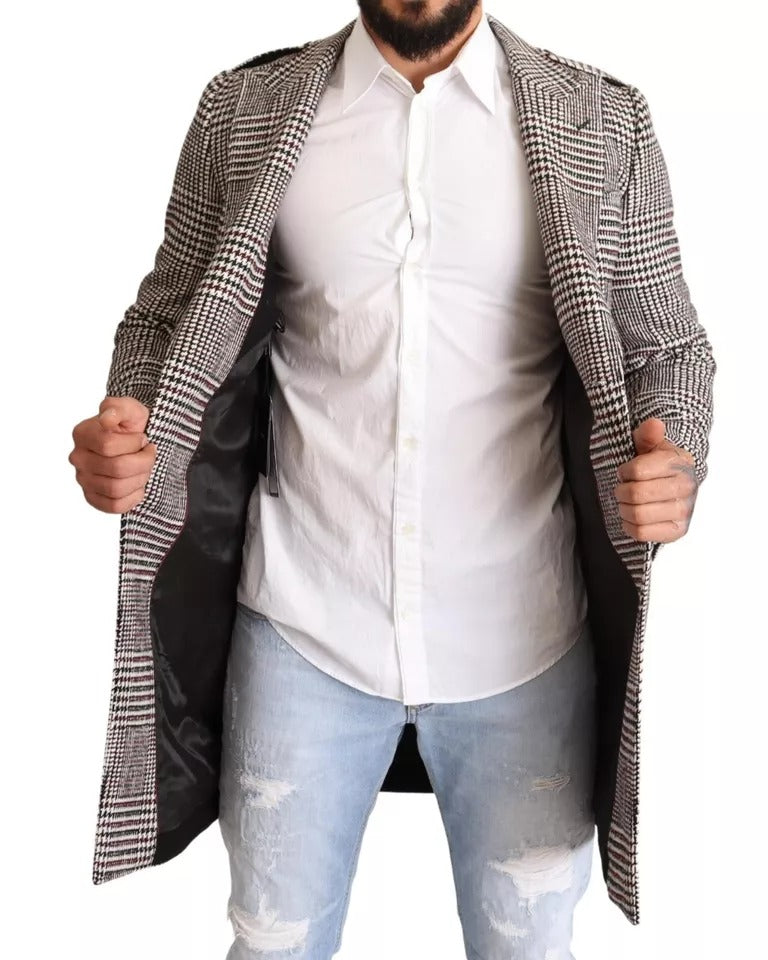 Dolce & Gabbana Gray Check Plaid Long Trench Coat Jacket | Regal Royce