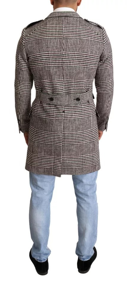 Dolce & Gabbana Gray Check Plaid Long Trench Coat Jacket | Regal Royce