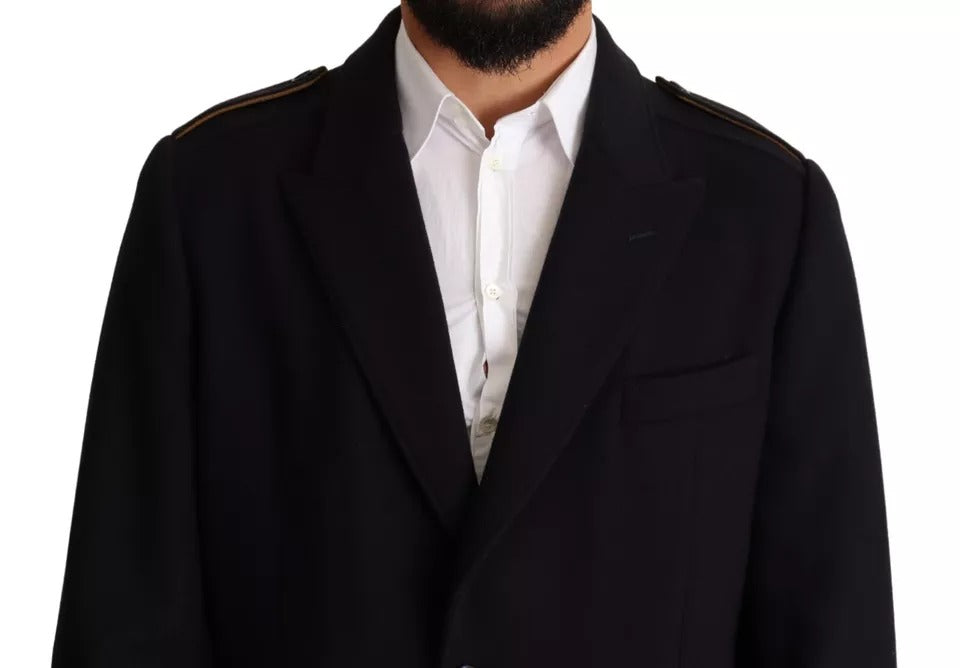 Dolce & Gabbana Blue Trench Coat Long Wool Stretch Jacket | Regal Royce