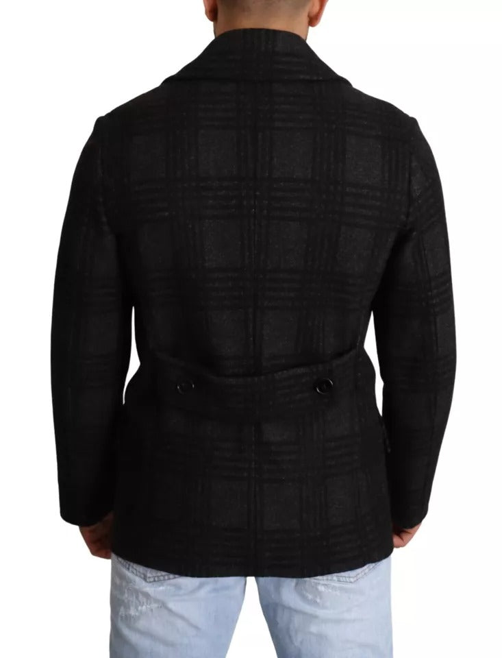 Dolce & Gabbana Black Trench Coat Check Wool Jacket | Regal Royce