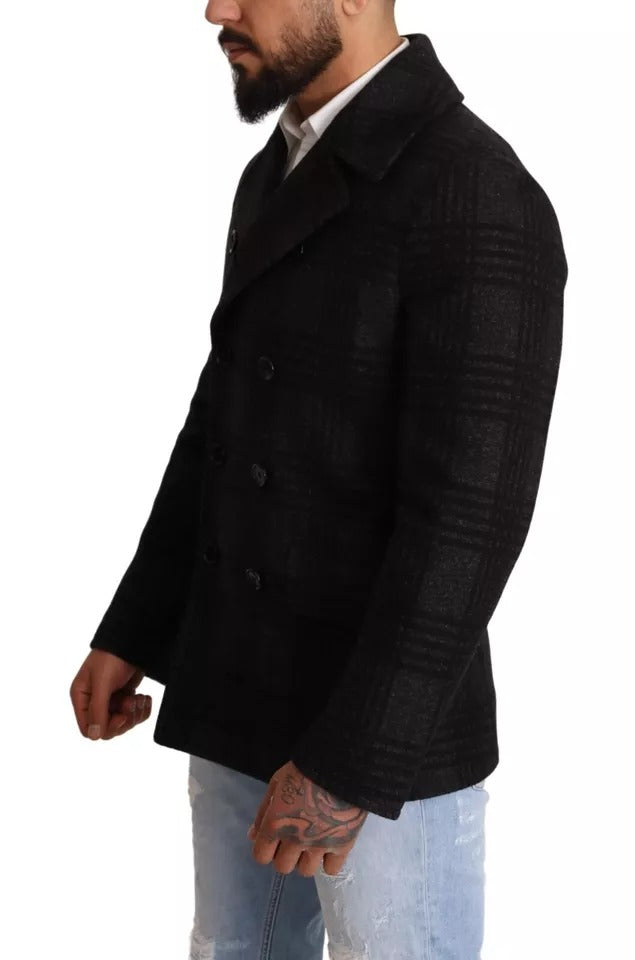 Dolce & Gabbana Black Trench Coat Check Wool Jacket | Regal Royce
