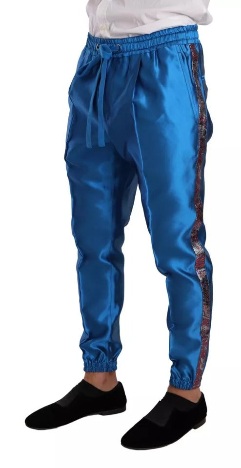 Dolce & Gabbana Blue Jacquard Silk Formal 2 Piece Set Suit | Regal Royce