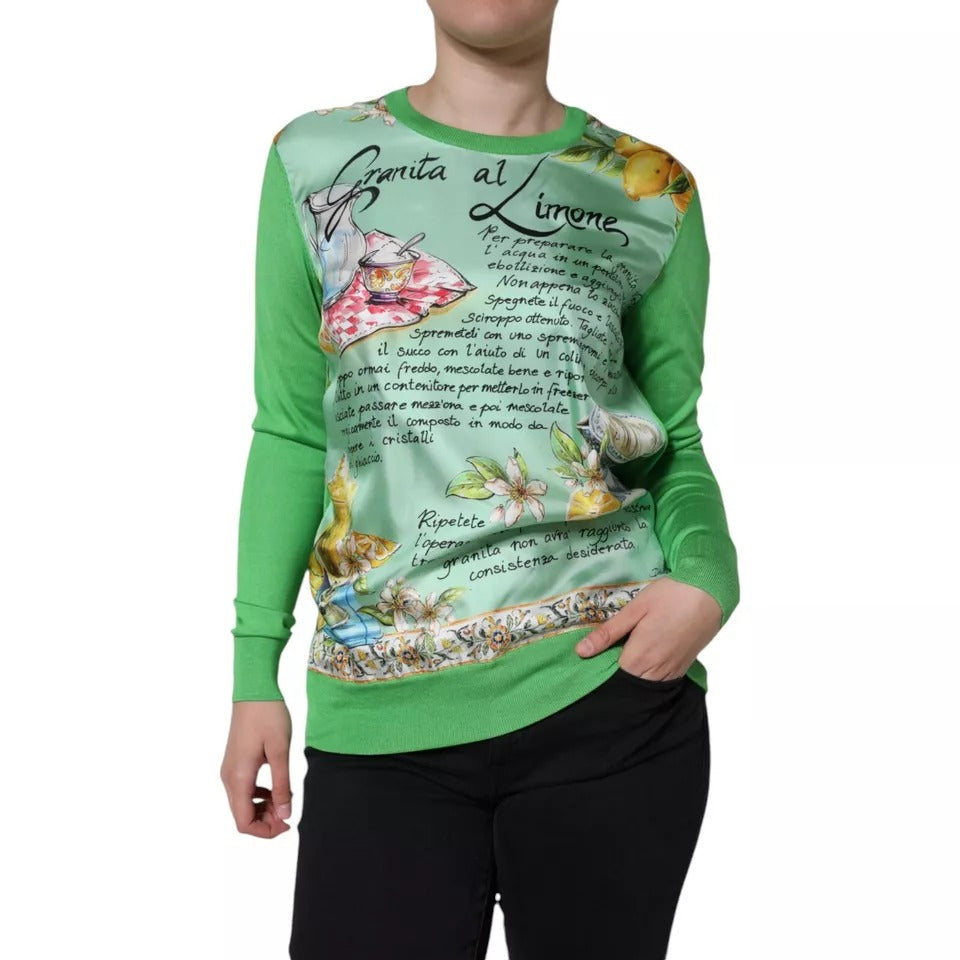 Dolce & Gabbana Green Silk Granita Al Limone Long Sleeves Sweater | Regal Royce
