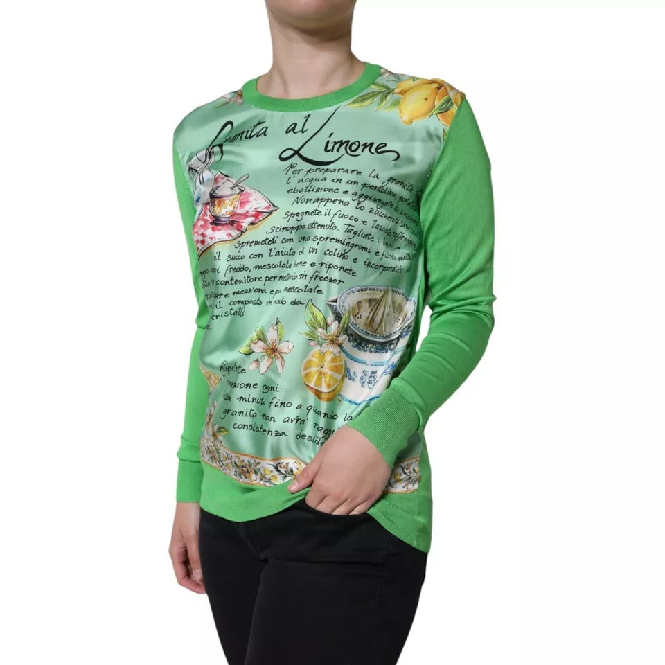 Dolce & Gabbana Green Silk Granita Al Limone Long Sleeves Sweater | Regal Royce
