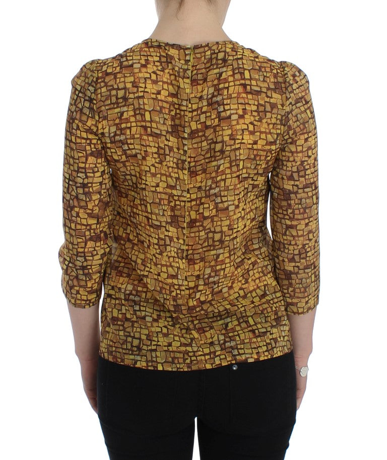 Dolce & Gabbana Multicolor Mosaic Print Silk Blouse T-shirt | Regal Royce