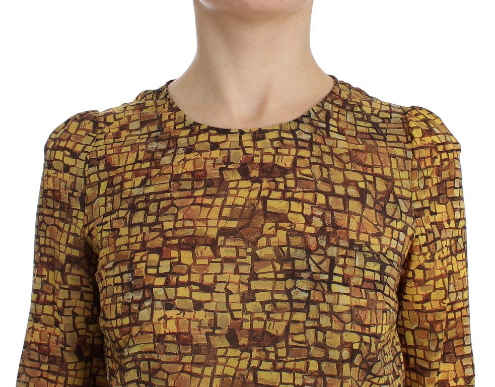 Dolce & Gabbana Multicolor Mosaic Print Silk Blouse T-shirt | Regal Royce
