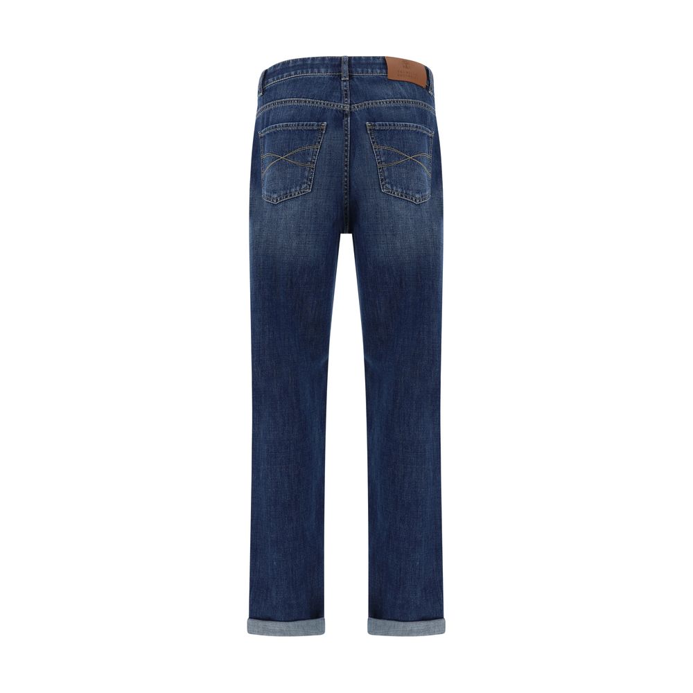 Brunello Cucinelli Blue Cotton Straight-Leg Jeans | Regal Royce