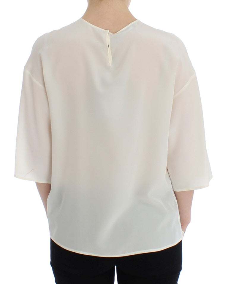Dolce & Gabbana White Sequined Key Silk Blouse T-shirt Top | Regal Royce