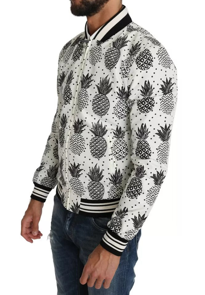 Dolce & Gabbana White Black Pineapple Bomber Coat Jacket | Regal Royce