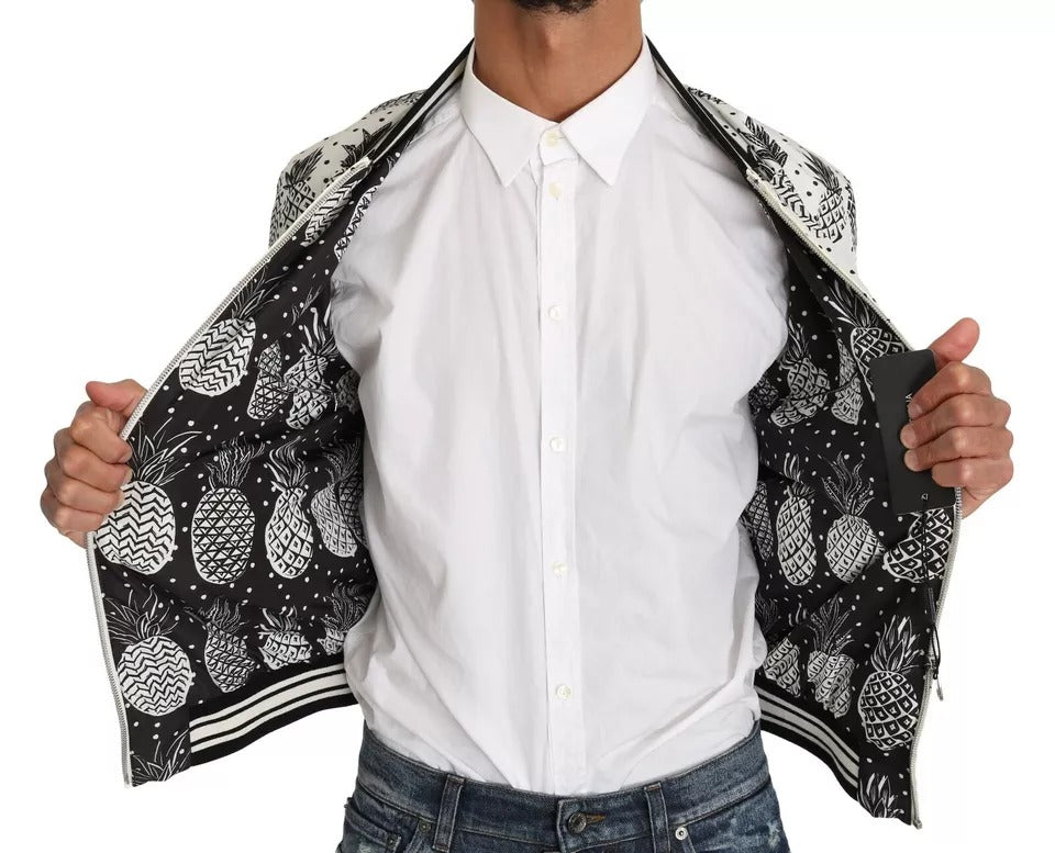 Dolce & Gabbana White Black Pineapple Bomber Coat Jacket | Regal Royce