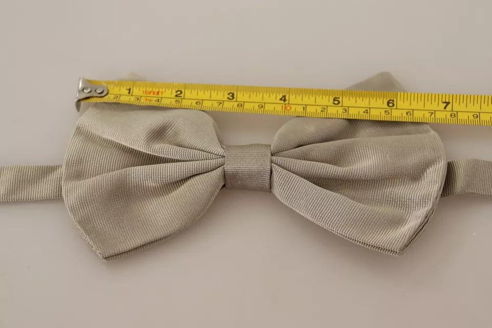 Dolce & Gabbana Silver Gray 100% Silk Adjustable Neck Bow Tie | Regal Royce