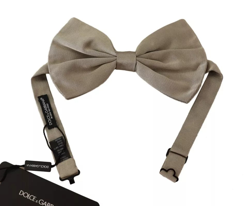 Dolce & Gabbana Silver Gray 100% Silk Adjustable Neck Bow Tie | Regal Royce