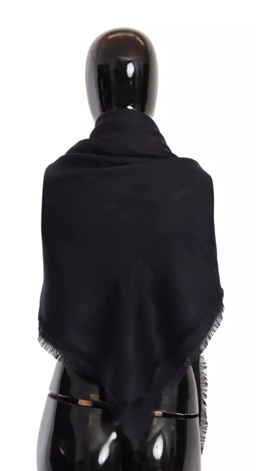Dolce & Gabbana Black Solid Silk Wool Fringe Wrap Scarf | Regal Royce