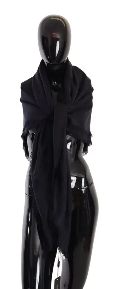 Dolce & Gabbana Black Solid Silk Wool Fringe Wrap Scarf | Regal Royce