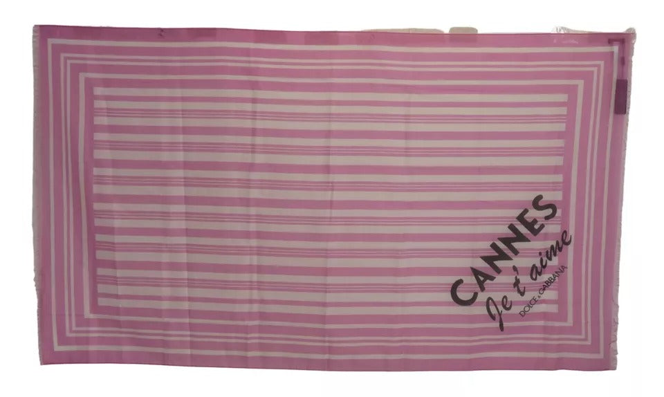 Dolce & Gabbana Pink White Striped Cannes Wrap Shawl Scarf | Regal Royce