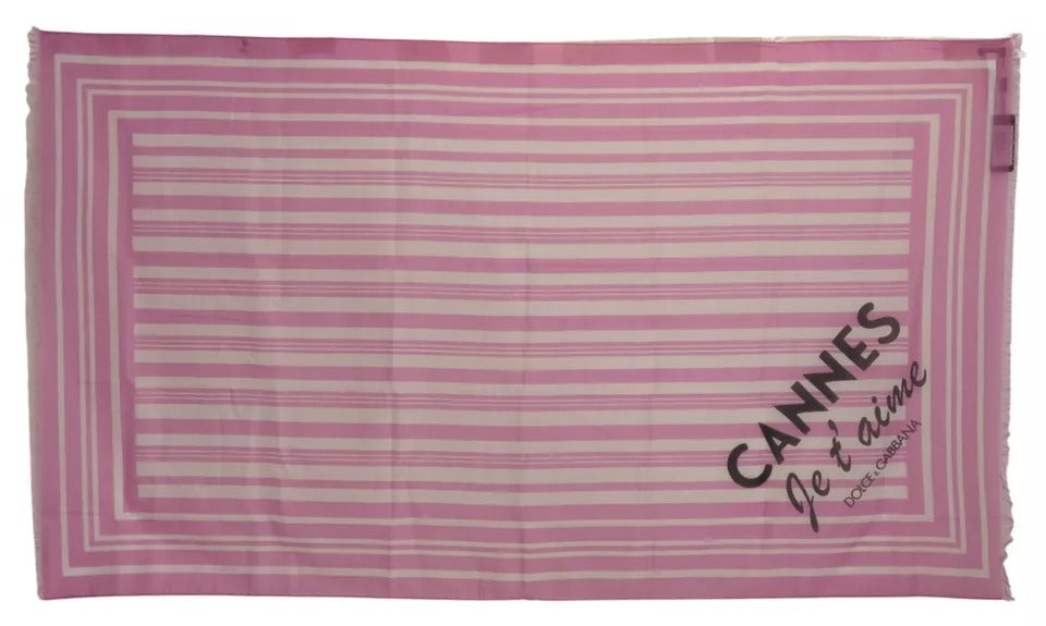 Dolce & Gabbana Pink White Striped Cotton Wrap Shawl Scarf | Regal Royce