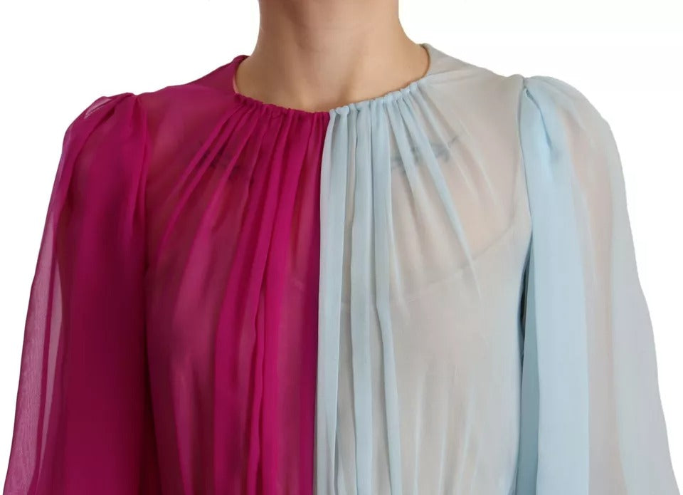 Dolce & Gabbana Fuchsia Light Blue Silk Two Tone Midi Dress | Regal Royce