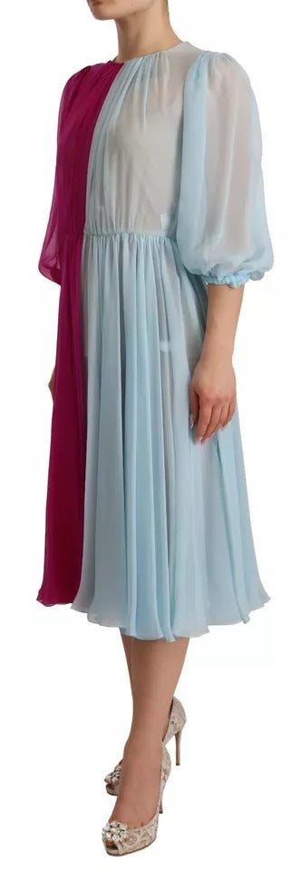 Dolce & Gabbana Fuchsia Light Blue Silk Two Tone Midi Dress | Regal Royce