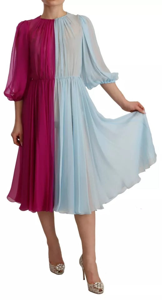 Dolce & Gabbana Fuchsia Light Blue Silk Two Tone Midi Dress | Regal Royce