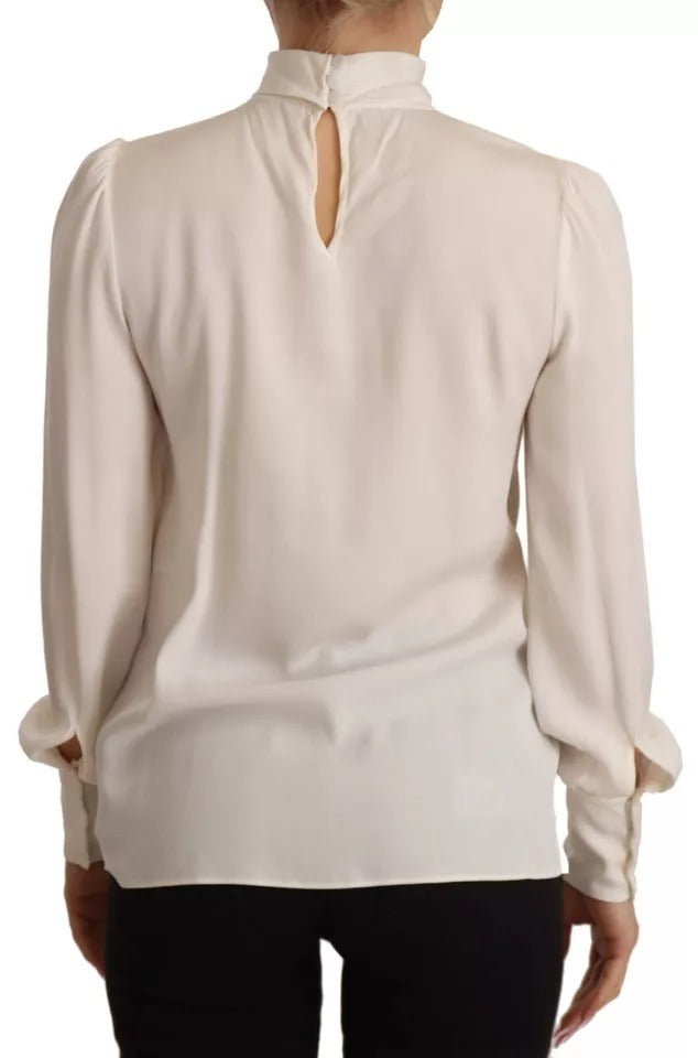 Dolce & Gabbana Off White Silk Long Sleeve Turtle Neck Top | Regal Royce