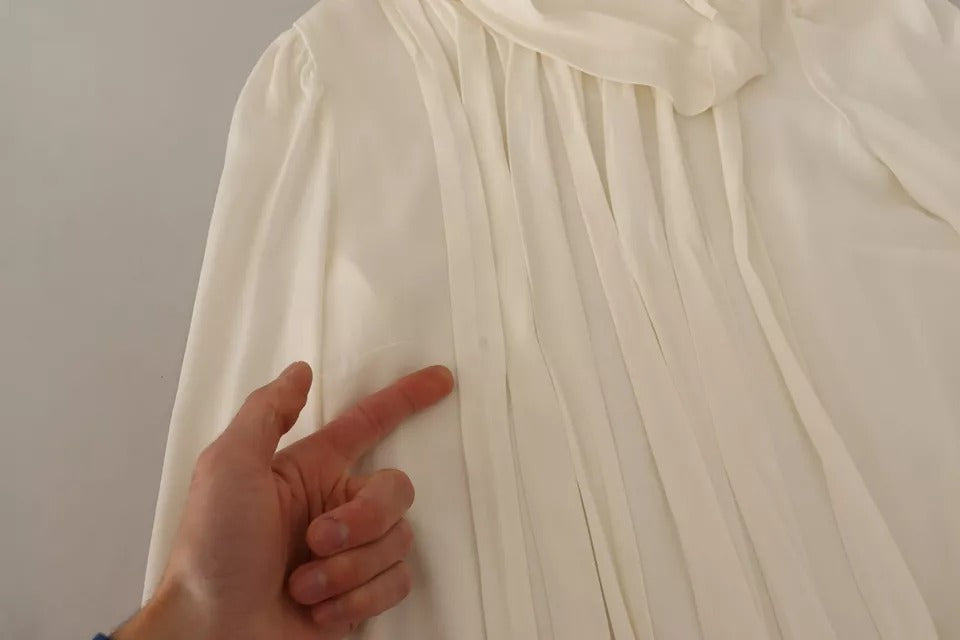 Dolce & Gabbana Off White Silk Long Sleeve Turtle Neck Top | Regal Royce