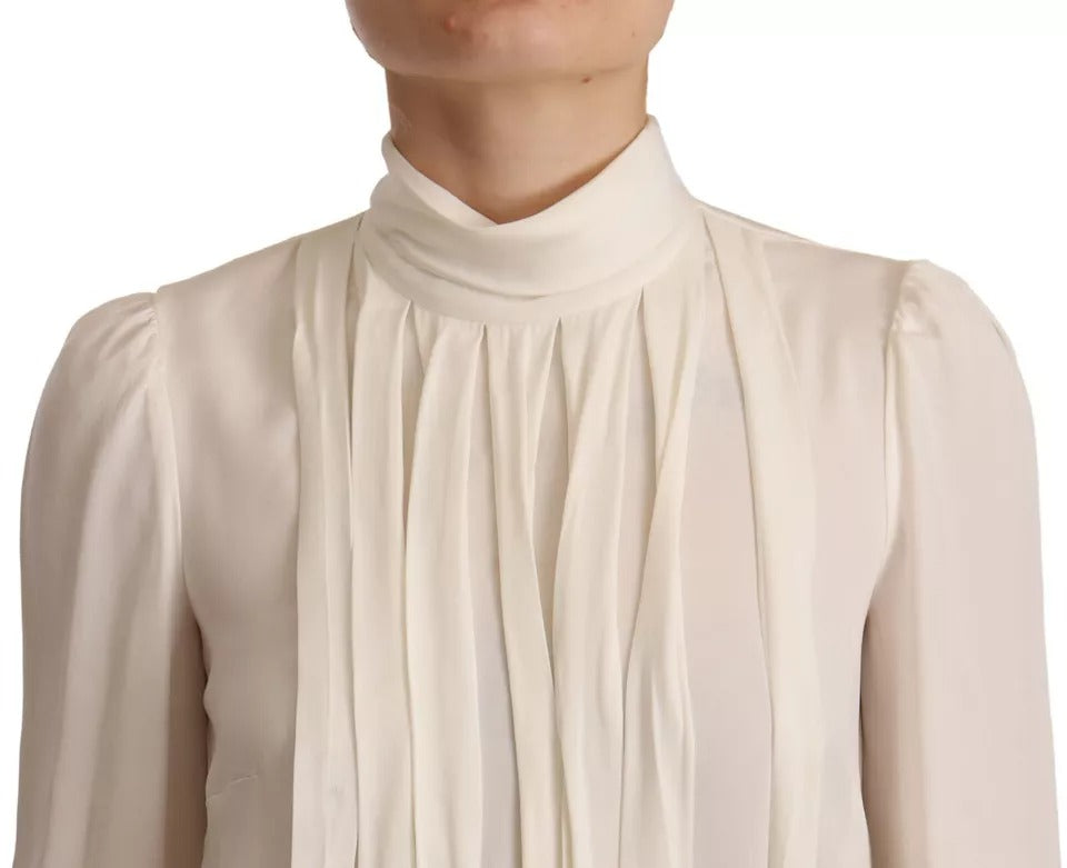 Dolce & Gabbana Off White Silk Long Sleeve Turtle Neck Top | Regal Royce