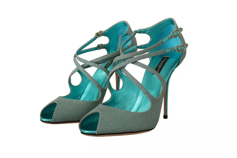 Dolce & Gabbana Blue Glittered Strappy Heels Sandals Shoes | Regal Royce