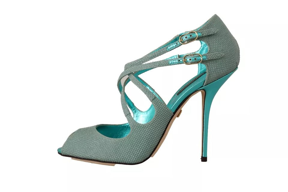 Dolce & Gabbana Blue Glittered Strappy Heels Sandals Shoes | Regal Royce
