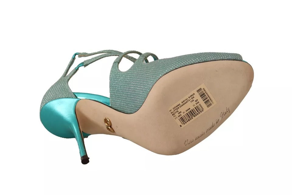 Dolce & Gabbana Blue Glittered Strappy Heels Sandals Shoes | Regal Royce