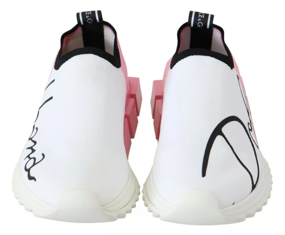 Dolce & Gabbana Pink White Logo Sorrento Sneakers Shoes | Regal Royce