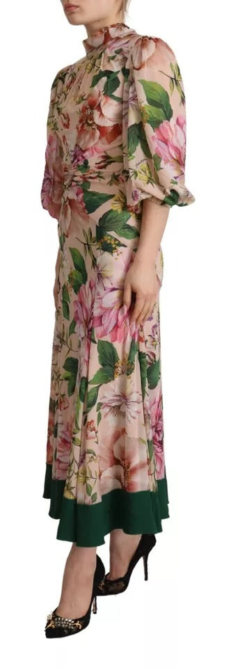 Dolce & Gabbana Pink A-line Sheath Floral Pussy Bow Long Dress | Regal Royce