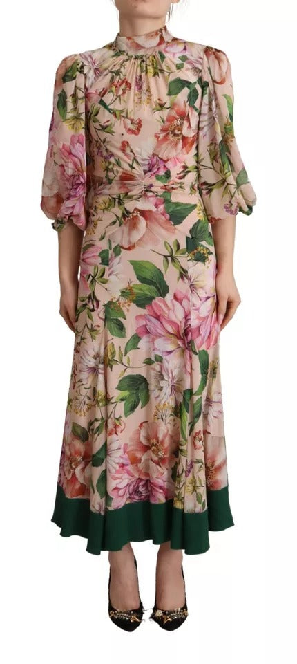 Dolce & Gabbana Pink A-line Sheath Floral Pussy Bow Long Dress | Regal Royce
