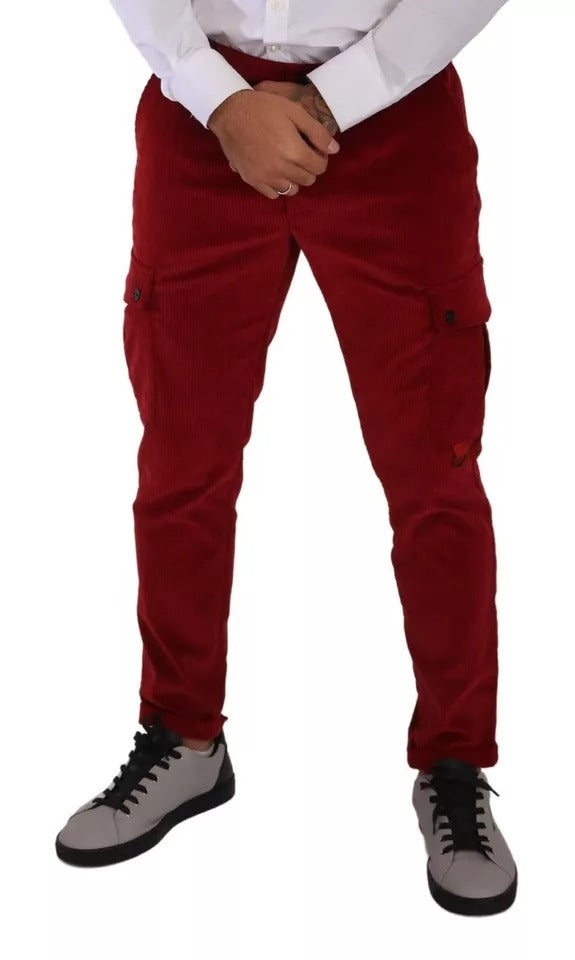 Dolce & Gabbana Red Corduroy Cotton Cargo Skinny Pants | Regal Royce