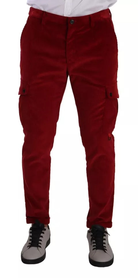 Dolce & Gabbana Red Corduroy Cotton Cargo Skinny Pants | Regal Royce