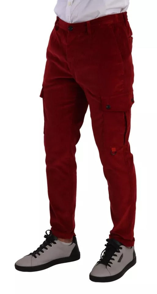 Dolce & Gabbana Red Corduroy Cotton Cargo Skinny Pants | Regal Royce