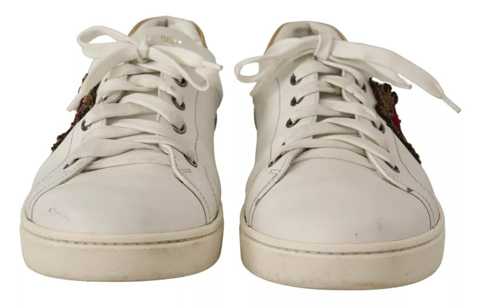 Dolce & Gabbana White Leather Heart Low Top Casual Sneakers Shoes | Regal Royce