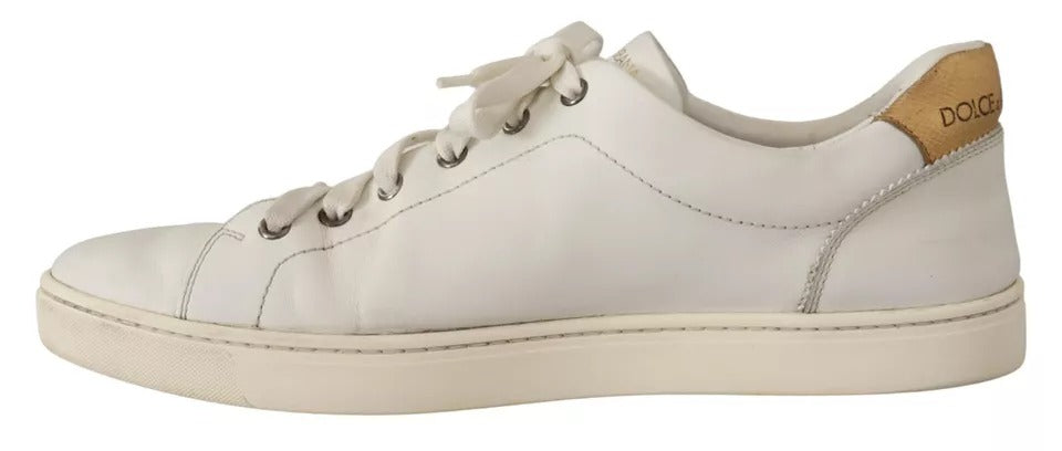 Dolce & Gabbana White Leather Heart Low Top Casual Sneakers Shoes | Regal Royce