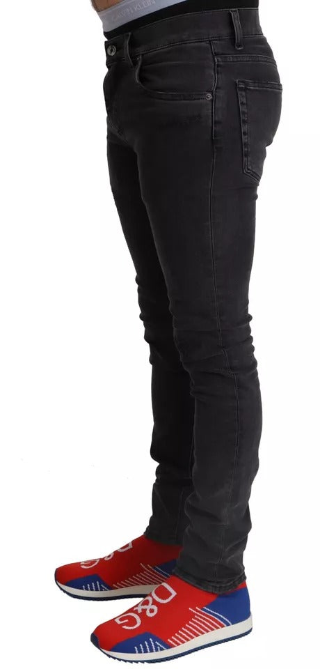 Dolce & Gabbana Gray Running Denim Stretch Logo Skinny Jeans | Regal Royce