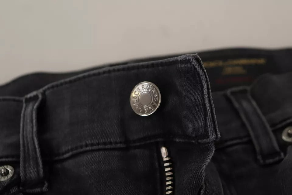 Dolce & Gabbana Gray Running Denim Stretch Logo Skinny Jeans | Regal Royce