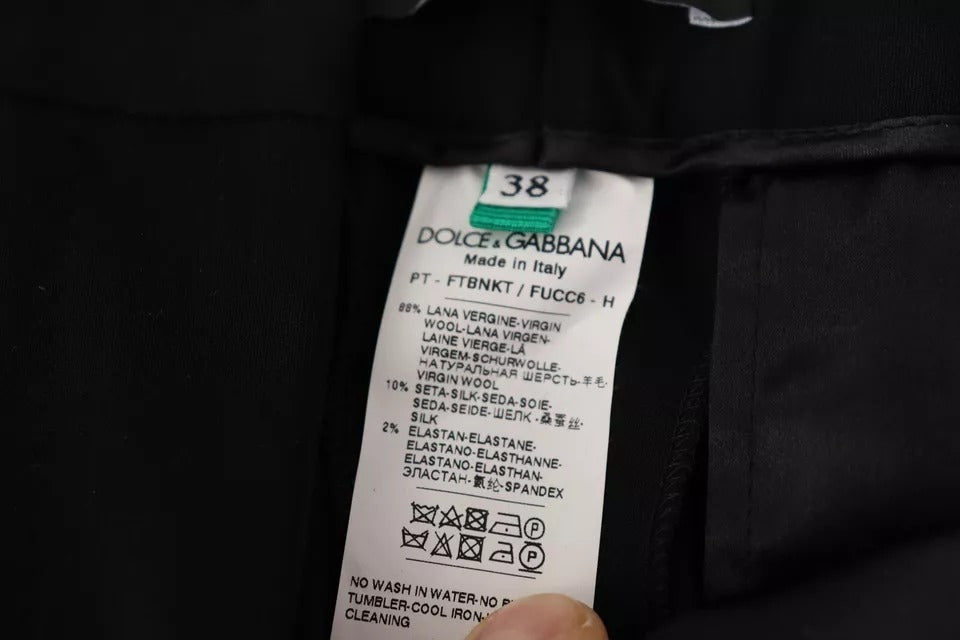 Dolce & Gabbana Black White Stripes Wool Tapered Pants | Regal Royce