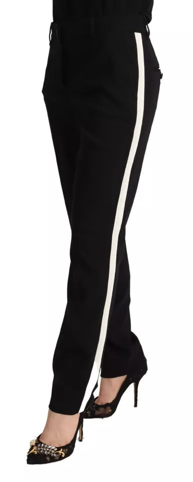 Dolce & Gabbana Black White Stripes Wool Tapered Pants | Regal Royce
