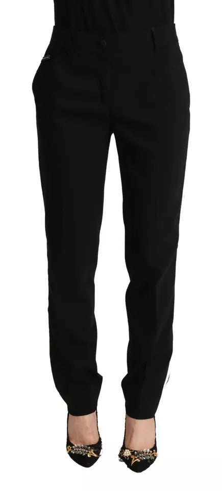 Dolce & Gabbana Black White Stripes Wool Tapered Pants | Regal Royce
